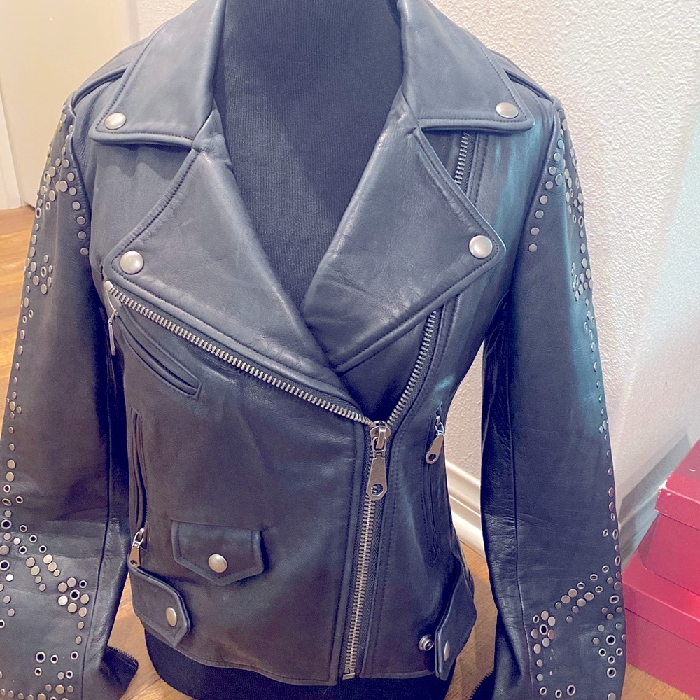 Rebecca Minkoff Black Studded Leather Moto Jacket